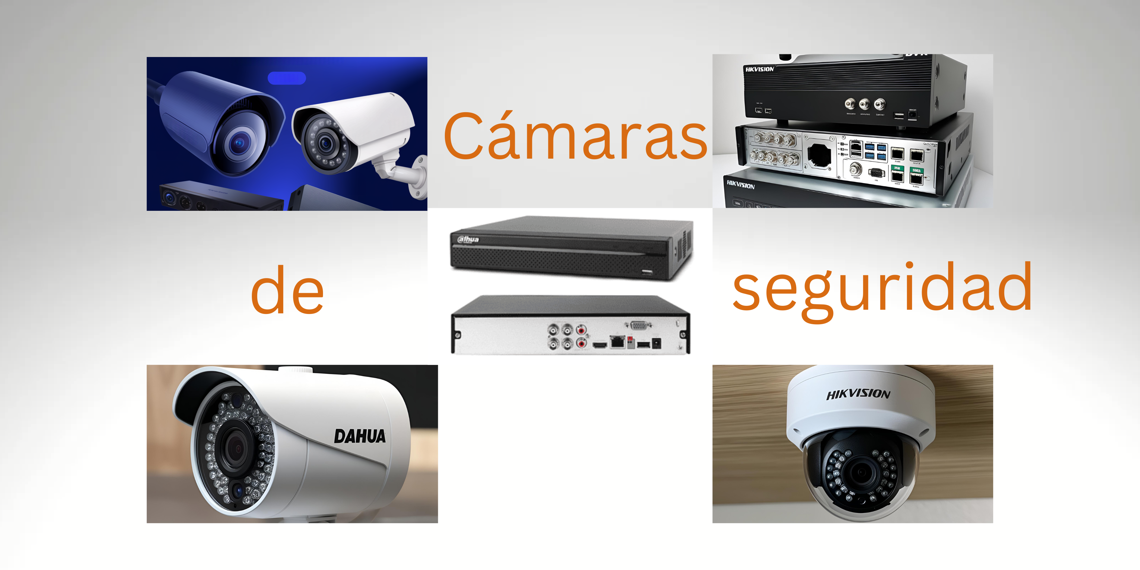 Una imagen que contiene dos imágenes de  DVR y tres imágenes de cámaras
